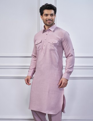 Lilac cotton pathani kurta for men