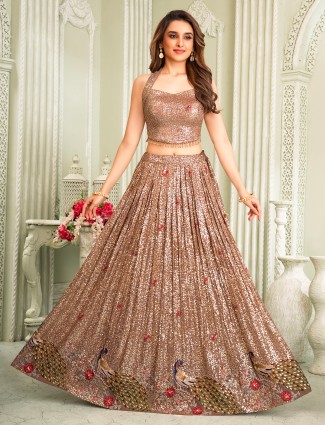 Brown silk lehenga choli with stunning ready made blouse