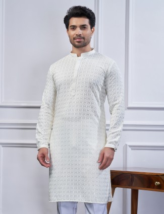 Cotton cream printed kurta suit for any special ocassions