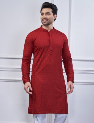 Stylish maroon cotton kurta suit