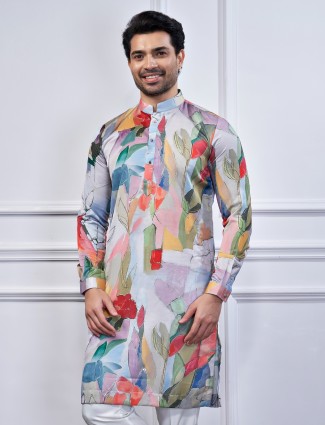 Elegant cotton multi color printed kurta suit for men