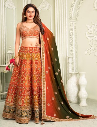 Orange silk lehenga choli with heavy work