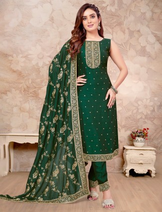Stunning green silk salwar suit for women