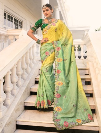 Golden radiance tissue silk saree with royal embellishments