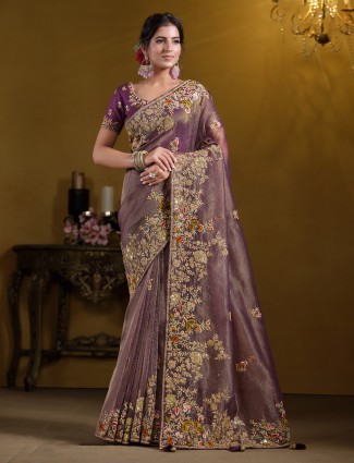 Banarasi pastel purple saree for wedding wear