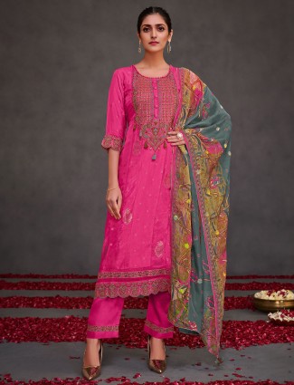 Pink muslin silk festive wear salwar suit