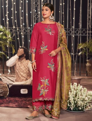 Onion pink lycra designer indo-western suit