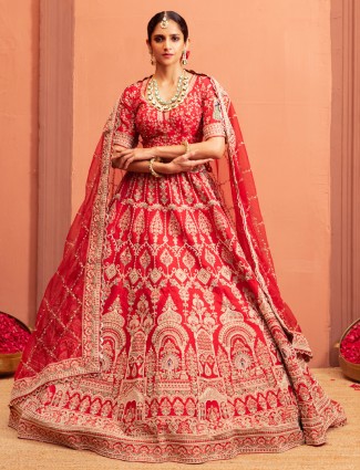 Peach wedding lehenga choli with embellished blouse