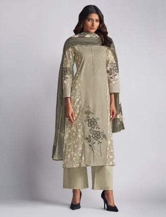 Grey printed cotton silk salwar suit