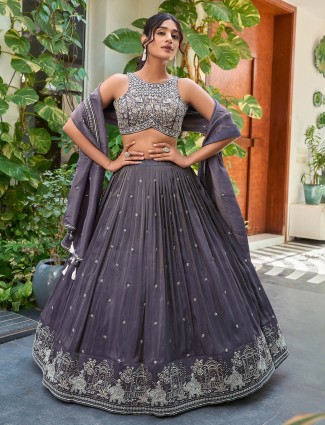 Pastel grey silk lehenga choli with dupatta