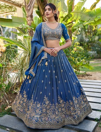 Blue lehenga choli in stunning silk