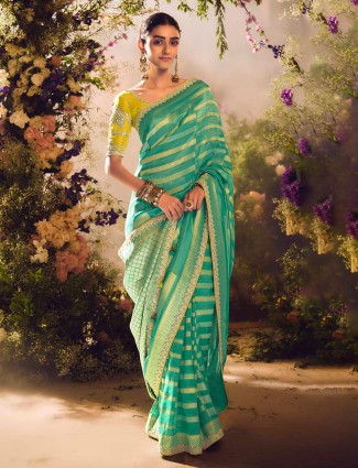 Elegant pista green saree in banarasi tissue