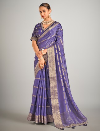 Pastel purple dola silk wedding wear saree