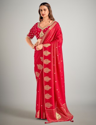 Red dola silk wedding wear saree