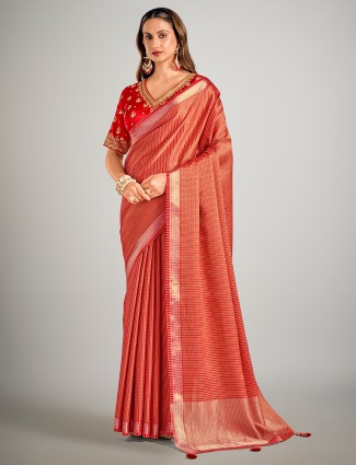 Red dola silk zari weaving saree with  sequins embellishment
