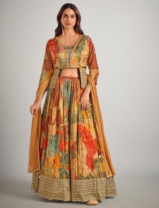 Yellow silk wedding wear lahenga choli