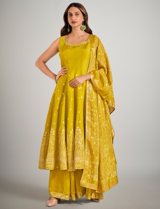 Mehendi green cotton silk mehndi ceremony palazzo suit