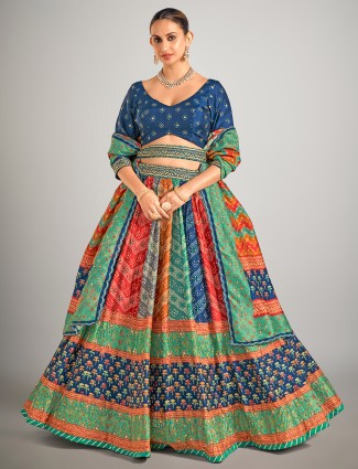 Multi color bandhej silk lahenga choli for wedding ceremony