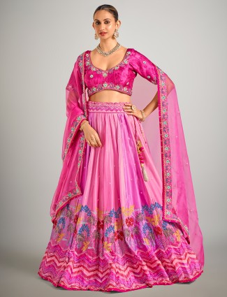 Rani hue wedding wear silk lehenga choli