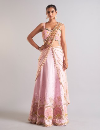Pink raw silk premium palazzo suit