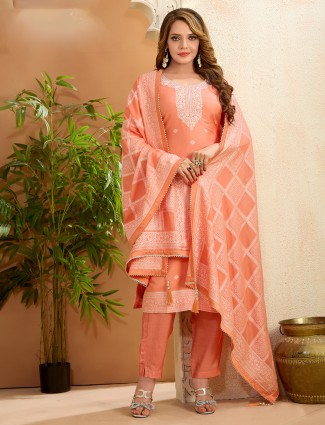 Peach silk wedding style salwar suit