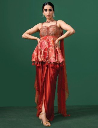 Onion pink lycra designer indo-western suit