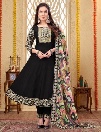 Stunning black silk salwar suit for festive wear