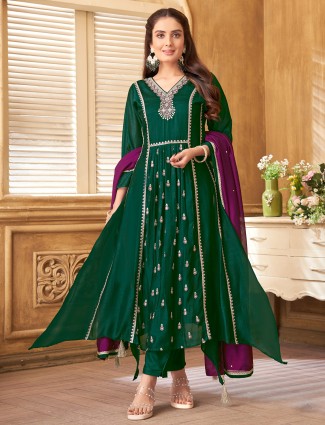Stunning green silk salwar suit for festival