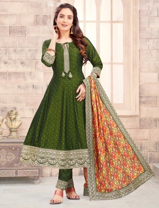 Pretty green silk salwar suit for festivals