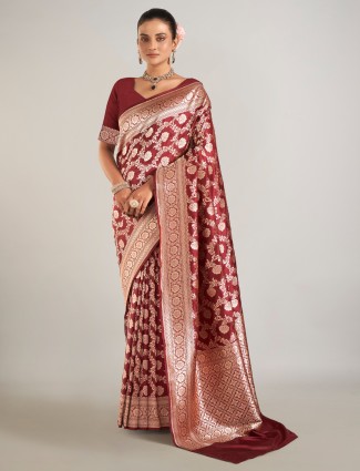 Elegant dark brown banarasi silk saree