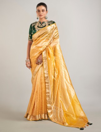 Yellow zari weaving saree in banarasi tissue silk