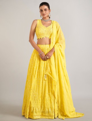 Yellow georgette lehenga choli wedding wear
