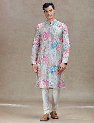 Aqua effortless elegance tussar silk printed kurta suit for men's