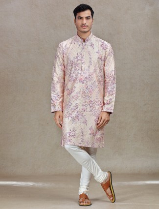 Peach elegance sophisticated tussar silk kurta set for men's