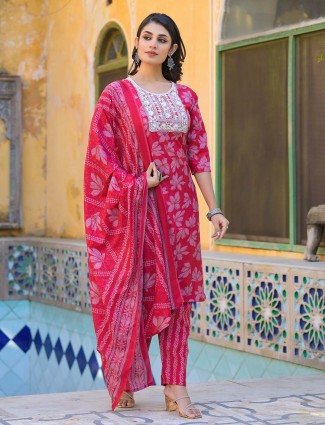 Maroon Printed Cotton Silk Kurti Set