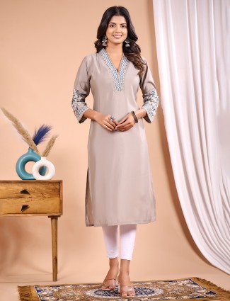 Beige silk kurti for casual