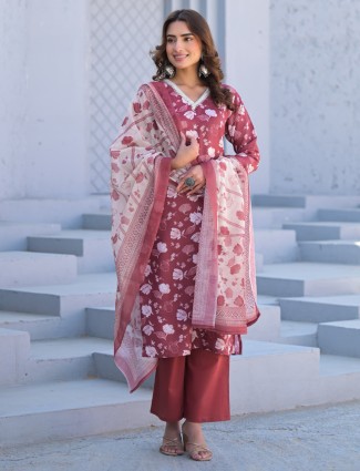 Elegance Brown cotton silk printed kurti set for women