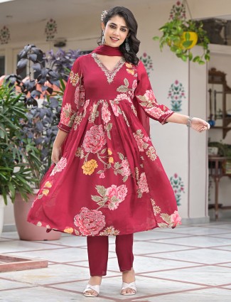 Maroon kurti set for women in cotton