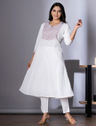 Cream kurti set for women in cotton