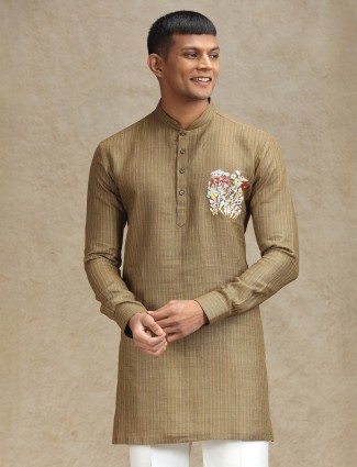 Brown embroidered kurta set for festive celebrations
