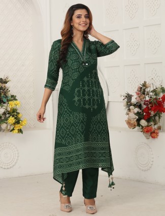 Green printed russian silk kurti ensemble