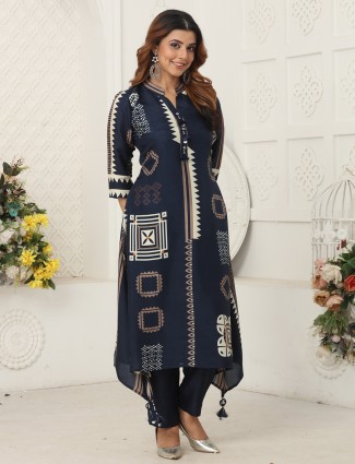 Navy russian silk kurti outfit with pattern