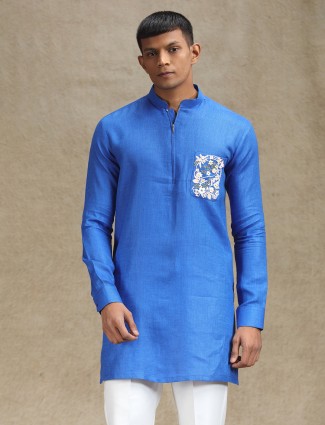 Festive royal blue kurta set with zipper closure for a regal look