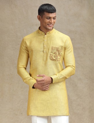 Textured yellow kurta pajama set for a bright and cheerful look