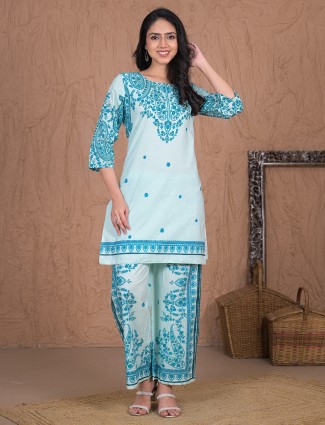 Aqua palazzo kurti set for women in printed