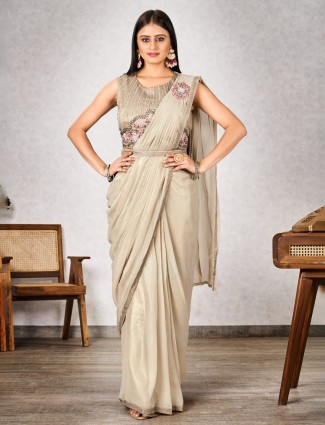 Beige shimmer georgette party wear saree