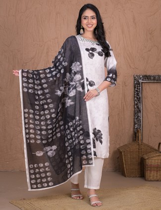 Black cotton silk printed kurti set for women