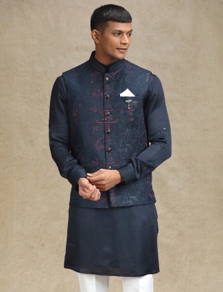 Navy silk waistcoat set for ceremonies and gatherings