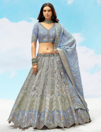Dazzling grey silk lehenga choli with dupatta