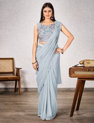 Light grey shimmer georgette saree for weddings